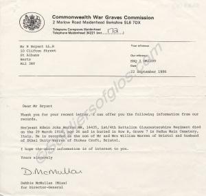 Letter from Commonwealth War Graves Commission wit