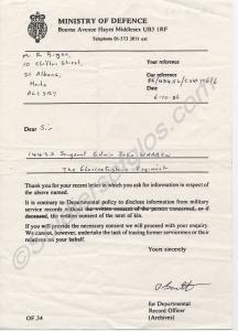 Letter from M.O.D. with reference to 14435 Sergean