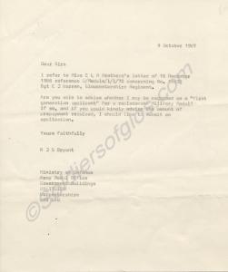 Letter to M.O.D. Medal Office with reference to 14