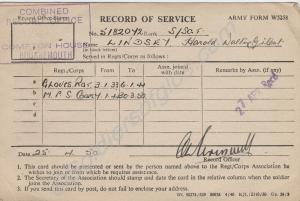 Record of Service card 25.04.50.  5182072 Staff Se