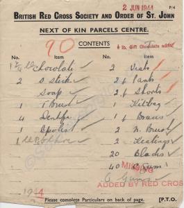 Red Cross ' Next of Kin' parcels centre form.  518