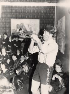 Lance-Corporal Meads in lederhosen entertaining st