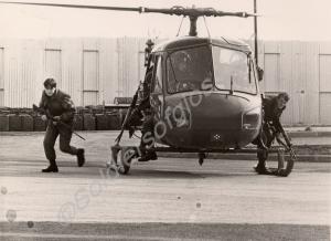 Exiting a Westland Wasp helicopter at an Airborne