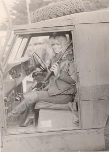 Beauty Queen, "Miss Avon" seated in Land Rover and