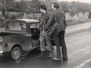 Checkpoint with a soldier and civilian. Northern I