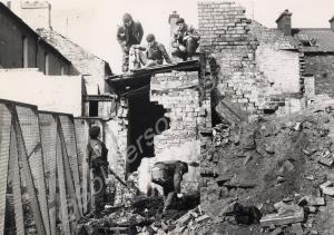 Soldiers assessing damage, Northern Ireland, 1973.
