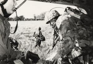 Soldiers on patrol with a helicopter, Northern Ire