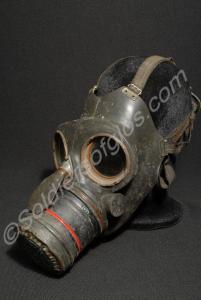 British black rubber gas mask with fixed filter on