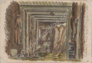 "Interior of a French Dugout occupied by eight of