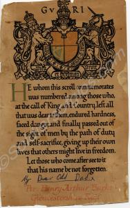 Memorial scroll of 24065 Private Henry Arthur Burk
