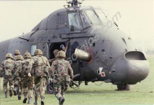 Soldiers about to board a Wessex helicopter. Glouc