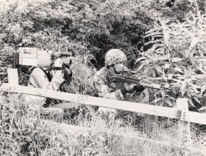 Lance-Corporal Cowling on patrol with television c