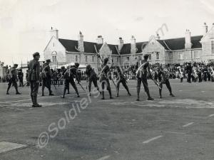 Soldiers practising bayonet drill, 1914 style, at