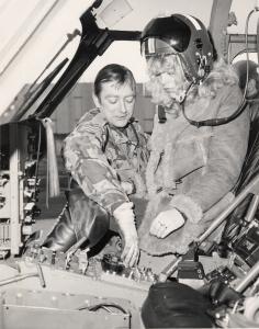 Beauty Queen "Miss Avon" in helicopter. Gloucester