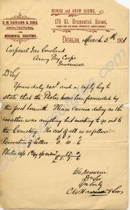 Correspondence concerning the headstone for his de