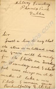 Correspondence concerning the headstone for his de