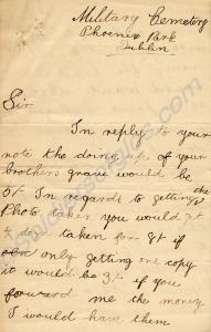 Correspondence concerning the headstone for his de