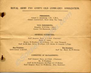 Royal Army Pay Corps Old Comrades booklet.  872 St