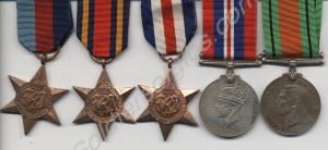 Group of five medals; 1939-1945 Star, Burma Star,