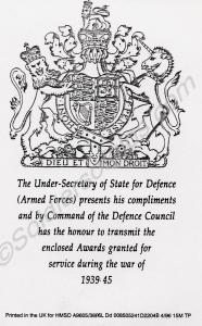 Photocopy of medal entitlement certificate.  51831