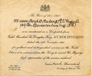 Certificate for Mention in Despatches. 240051 Lanc