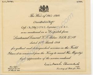 Mention in Despatches. Major Owen Vincent Littleto