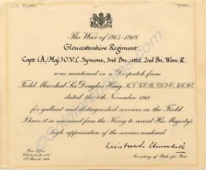 Mention in Despatches. Major Owen Vincent Littleto