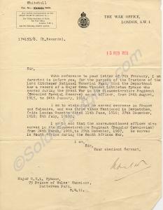 Letter outlining military career of during the Boe
