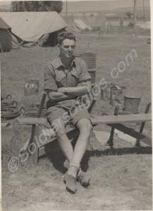Soldier in camp.  1st Battalion, Gloucestershire R