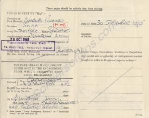 Discharge Certificate, 26th October 1961.Sergeant