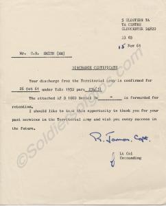 Discharge Certificate, 15th November 1961.Sergeant