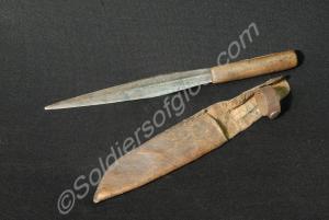 Mau-Mau knife with hide sheath, and wooden handle