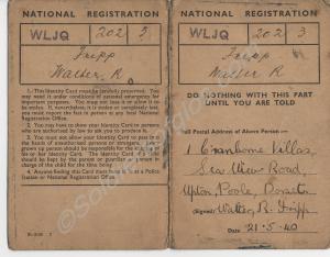 National Registration Certificate. Walter Roy Frip