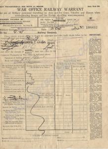 War Office Railway Warrant, 1934. 5179327 Private
