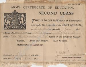 ArmyCertificate of Education, Second Class, 1931.