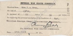 Receipt dated 1921 from the Imperial War Graves Co