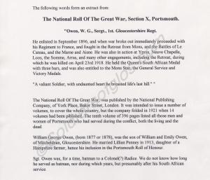 Biography of  4870 Sergeant William George Owen. 1