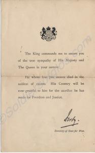 Official condolence letter from King George V  con