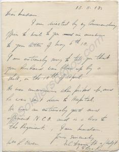 Condolence letter from the Adjutant to the widow o