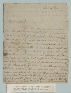 Manuscript letter from William Serjeantson, Ensign