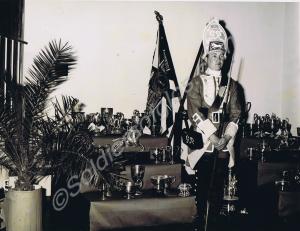 Soldier dressed as  an 18th century Grenadier guar