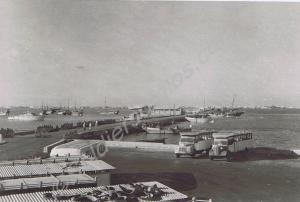 View from the police station of the causeway, bus