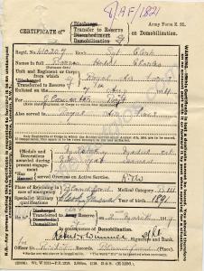 Certificate of Transfer to Reserve on Demobilizati