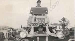 Private Birks driving Ferret scout car. 1st Battal