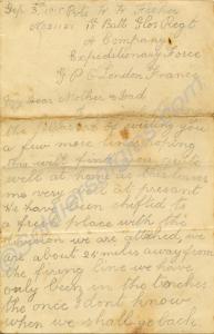 Letter written on 3rd September 1915 by 21121 Priv
