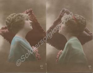 Two romantic postcards, depicting two portraits of