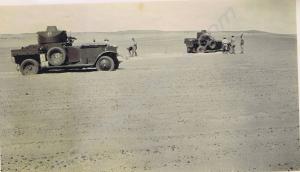 Soldiers with Rolls-Royce armoured cars. 1st Batta