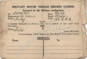 Military Motor Vehicle Drivers Licence. 515519 Pri