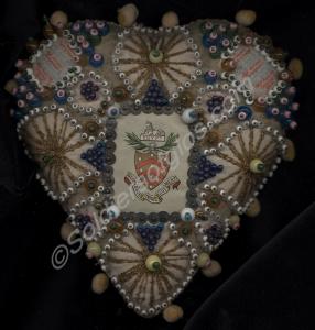 Embroidered Heart-shaped pin cushion. Merry Christ