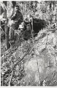 Captain Harris with radio. 10th Battalion, The Glo